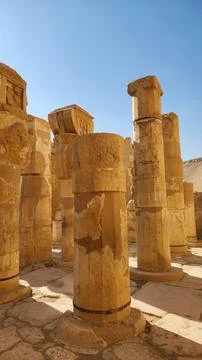 Ancient stone columns under blue sky 스톡 사진