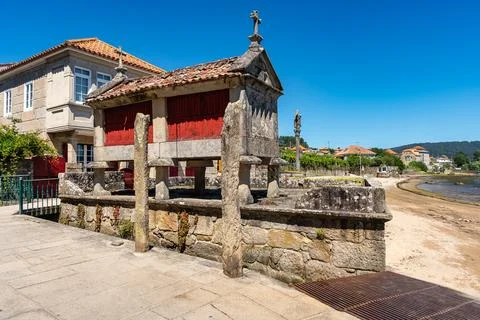 Ancient stone constructions to store the grain of the harvest, called Horreo  Stock-Fotos
