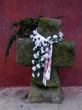 Ancient stone cross Stock Photos