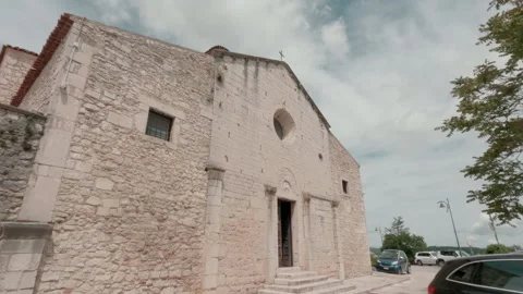 Ancient stone facade of San Giorgio church in historic Campobasso, Molise Stock Footage 334934407