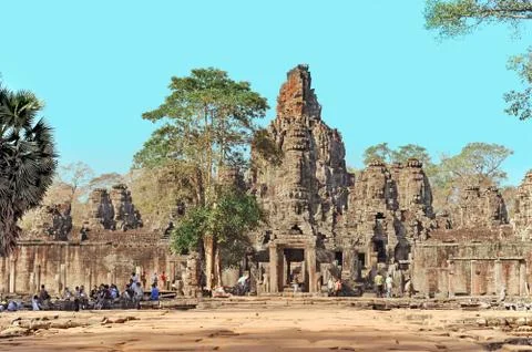 Ancient stone faces on a temple Stock Photos