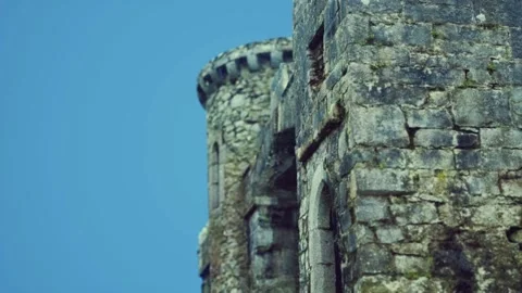 Ancient stone fortress wall with weathered bricks and historic architecture Video stock 344041190