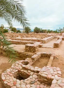 Ancient Stone Foundations Of Early Islamic City Ruins Ayla In Aqaba.Founded.. Stock Photos