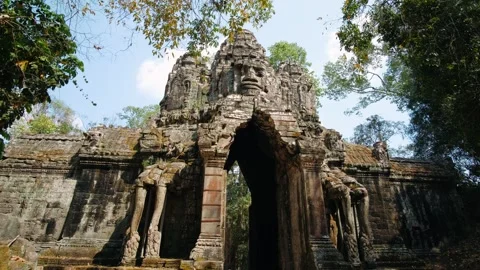 Ancient stone gate at the angkor thom temple complex in siem reap, cambodia. The Stock Footage 323075876