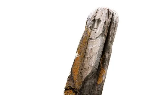 Ancient stone idol isolated white Stock Photos