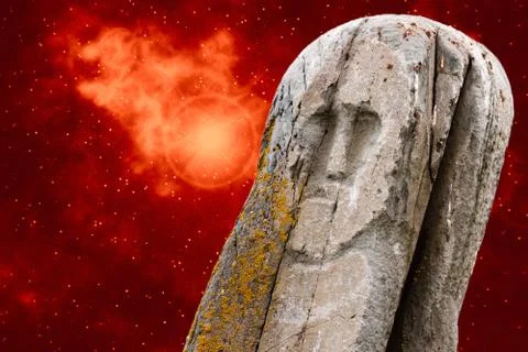 Ancient stone idol space Stock Illustration