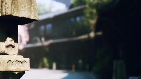 Ancient Stone Lantern Stands in Serene Pathway of Traditional Japanese Garden Stock Footage 346685819