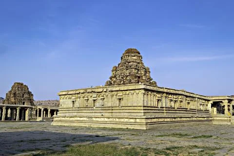 Ancient stone made Viththala temple with beautiful blue sky background in Ham Stock Photos