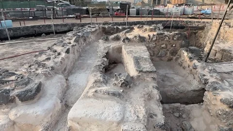 Ancient Stone Pool and Excavation Site Stock Footage 340418746