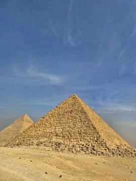Ancient stone pyramids under clear blue sky 스톡 사진