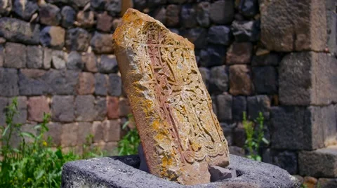 Ancient Stone with Religious Carving Stock Footage 53202870