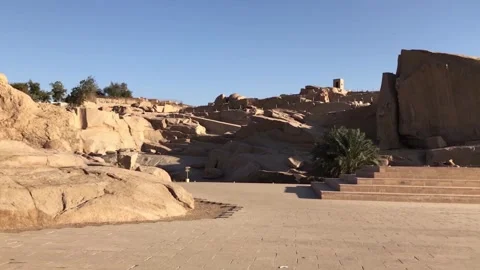 Ancient stone remnants in the granite quarry of Aswan, Egypt Stock Footage 313648814