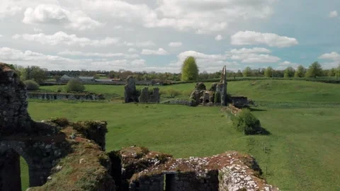 Ancient stone ruins of Athassel Abbey, Tipperary, Ireland, slowly revealing.. Stock Footage 341353057