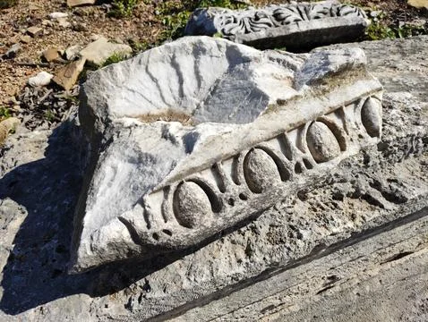Ancient stone ruins with a pattern, fragments of ancient buildings Stock-Fotos