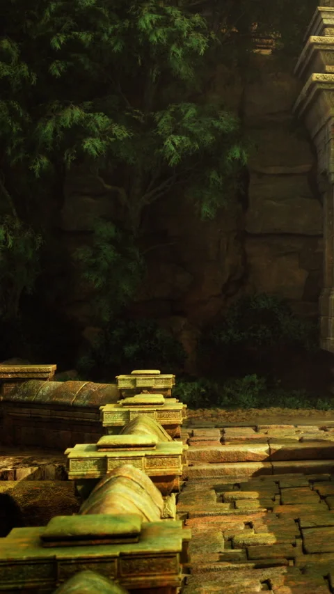 Ancient stone ruins surrounded by lush greenery evoke forgotten stories Stock Footage 331694876