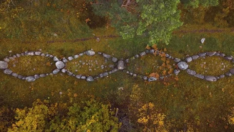 Ancient Stone Ship on Gotland, Sweden - Drone Descent Stock Footage 329068584