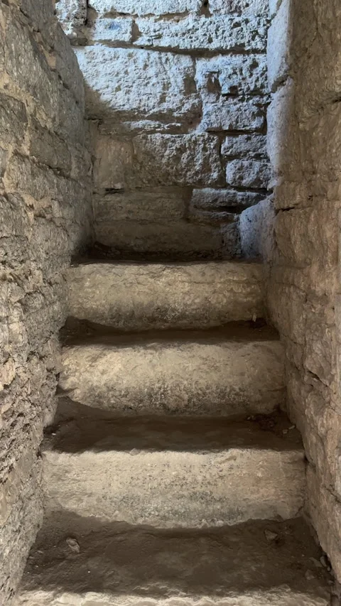 Ancient Stone Spiral Staircase in Medieval Ruins Visby Gotland Stock Footage 344489543