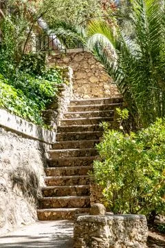 The ancient stone staircase. Summer. Stock Photos