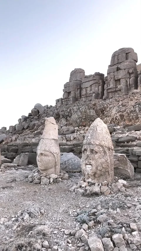 Ancient Stone Statues on Mount Nemrut, Turkey Stock Footage 291295082