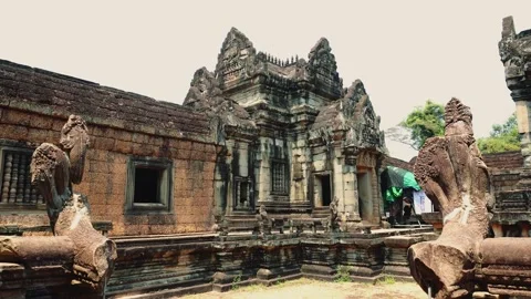 Ancient Stone Temple Ruins Revealed at Angkor Wat Archaeological Site Video stock 340029047