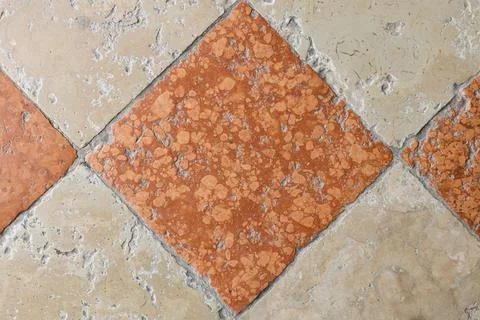 Ancient stone tile floor in diagonal pattern Stock-Fotos