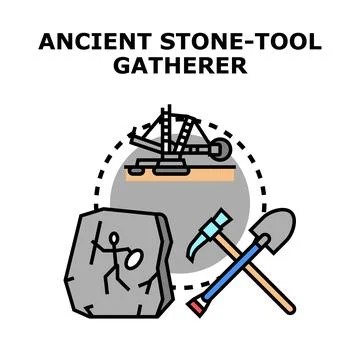 Ancient stone tool gatherer icon concept Stock Illustration