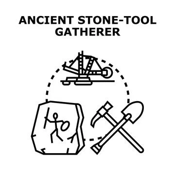 Ancient stone tool gatherer icon concept Stock Illustration