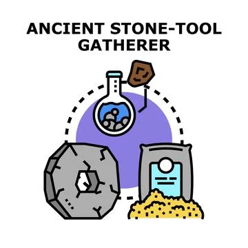 Ancient stone tool gatherer producing prehistoric materials Stock Illustration