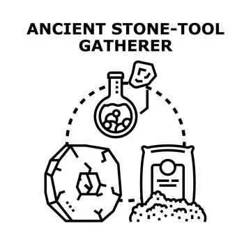 Ancient stone tool gatherer producing prehistoric materials Stock Illustration