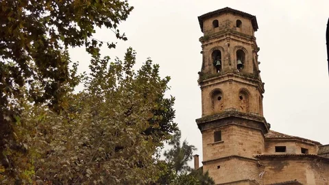 An ancient stone tower with bells. Spain. Stock Footage 85455319