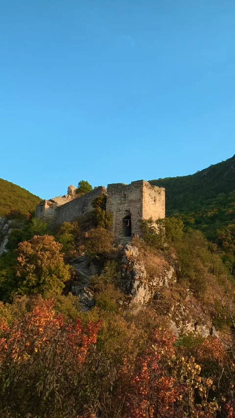 Ancient stone tower perched high on a cliff. Soko Grad, Vertical 動画素材 345898060
