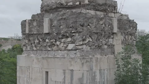 Ancient Stone Tower Reveal New Cityscape Modern Apartment Building View Stock Footage 341906182