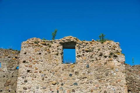 Ancient Stone Wall Ruin with Window Opening Stock Photos