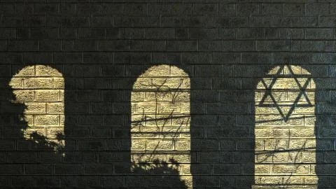 Ancient stone wall with shadows and religion symbol Stock Illustration