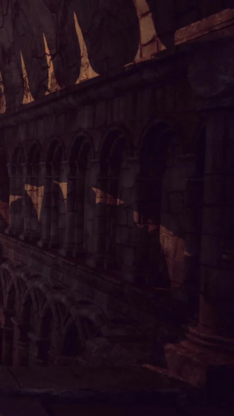 Ancient stone wall with shadows in a historical setting at dusk Stock Footage 332220756