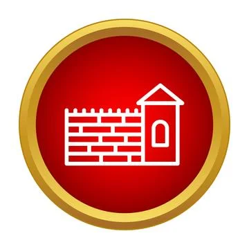 Ancient stone wall with watchtower icon Stock Illustration