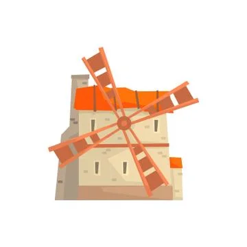 Ancient stone windmill building cartoon vector Illustration Ilustración de archivo