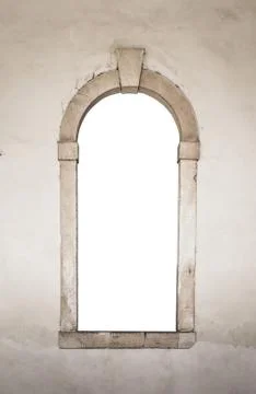 Ancient stone window white isolated Stock Photos