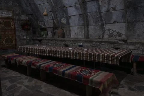 Ancient Stone Wine Cellar with Authentic Furnishings 4 Stock Photos