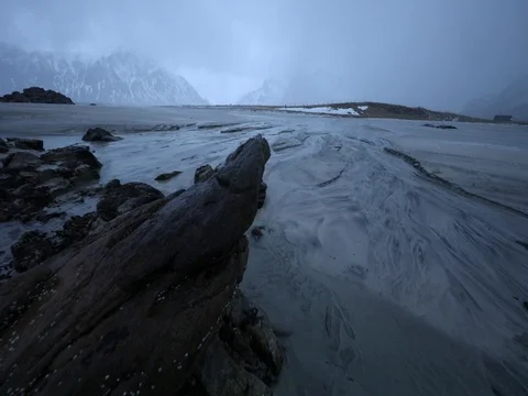 Ancient stones on the shores of cold Norwegian Sea. Stock Footage
