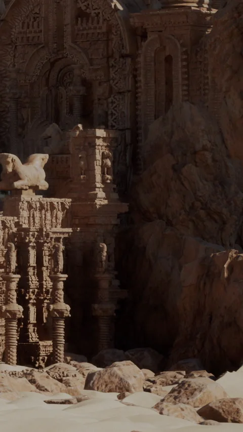 Ancient structures stand tall among rocks at a historic site in daylight Video stock 339507818