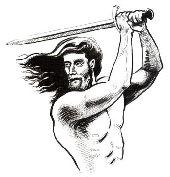 Ancient with a sword Illustrazione stock