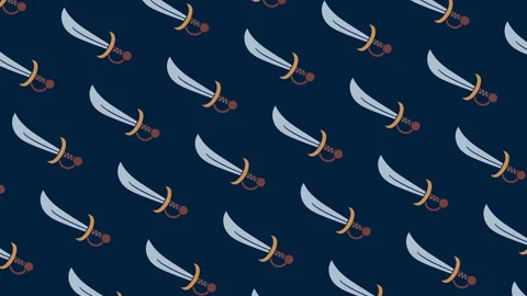 Ancient Sword Scimitar Pattern on Dark Blue Background Stock Footage 330825654