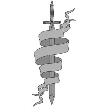 Ancient sword surrounded by a scroll Stock Illustration
