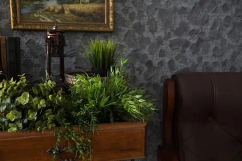 An ancient table with green artificial grass in drawers Stock Photos
