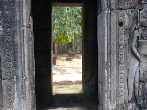 Ancient Temple Of Angkor Wat With Low Relief In Cambodia Видео 77594283