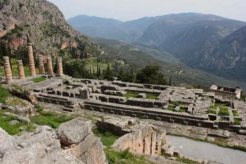 Ancient temple of Apollo at Delphi, Greece Stock Photos