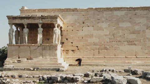 Ancient Temple of Athena Nike under Bright Summer Sky in Athens Stock Footage 314609243