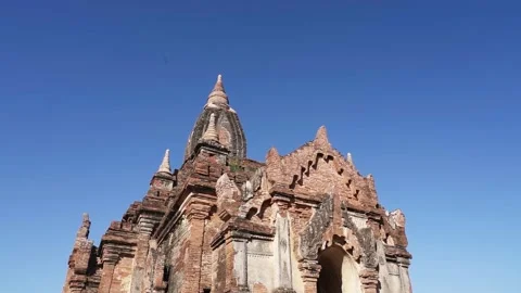 Ancient temple in Bagan, Myanmar under the great blue sky Stock Footage 155271495