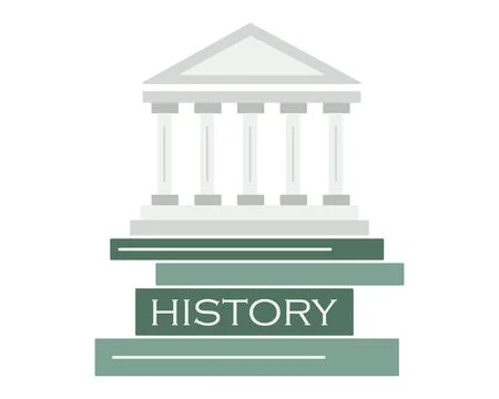 Ancient temple on books. Stack of textbooks on history of ancient Greek Stock Illustration